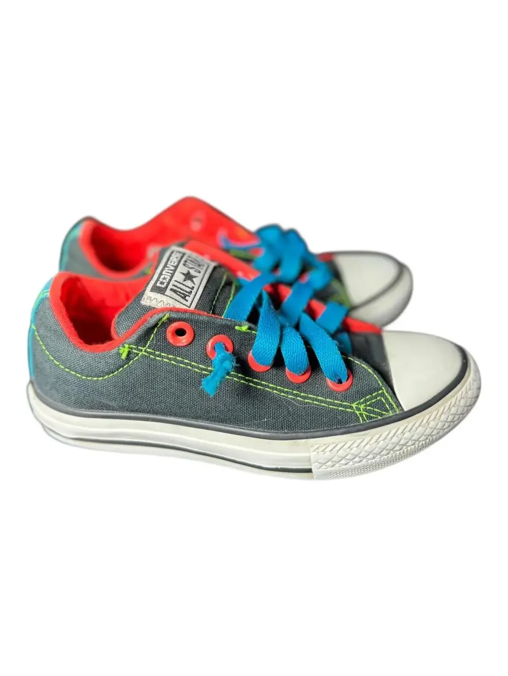 Converse Kids Low Top Sneakers Black Red Blue Lace-Up Youth Shoes